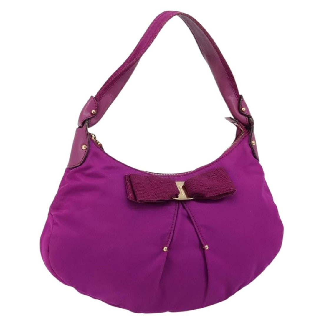 Salvatore Ferragamo Vala Purple Gold Nylon Shoulder Bag: Salvatore Ferragamo Vala Purple Gold Nylon Shoulder Bag This Salvatore Ferragamo Vala shoulder bag is crafted from nylon in a purple and gold color scheme. Designed for women, it features a compact si