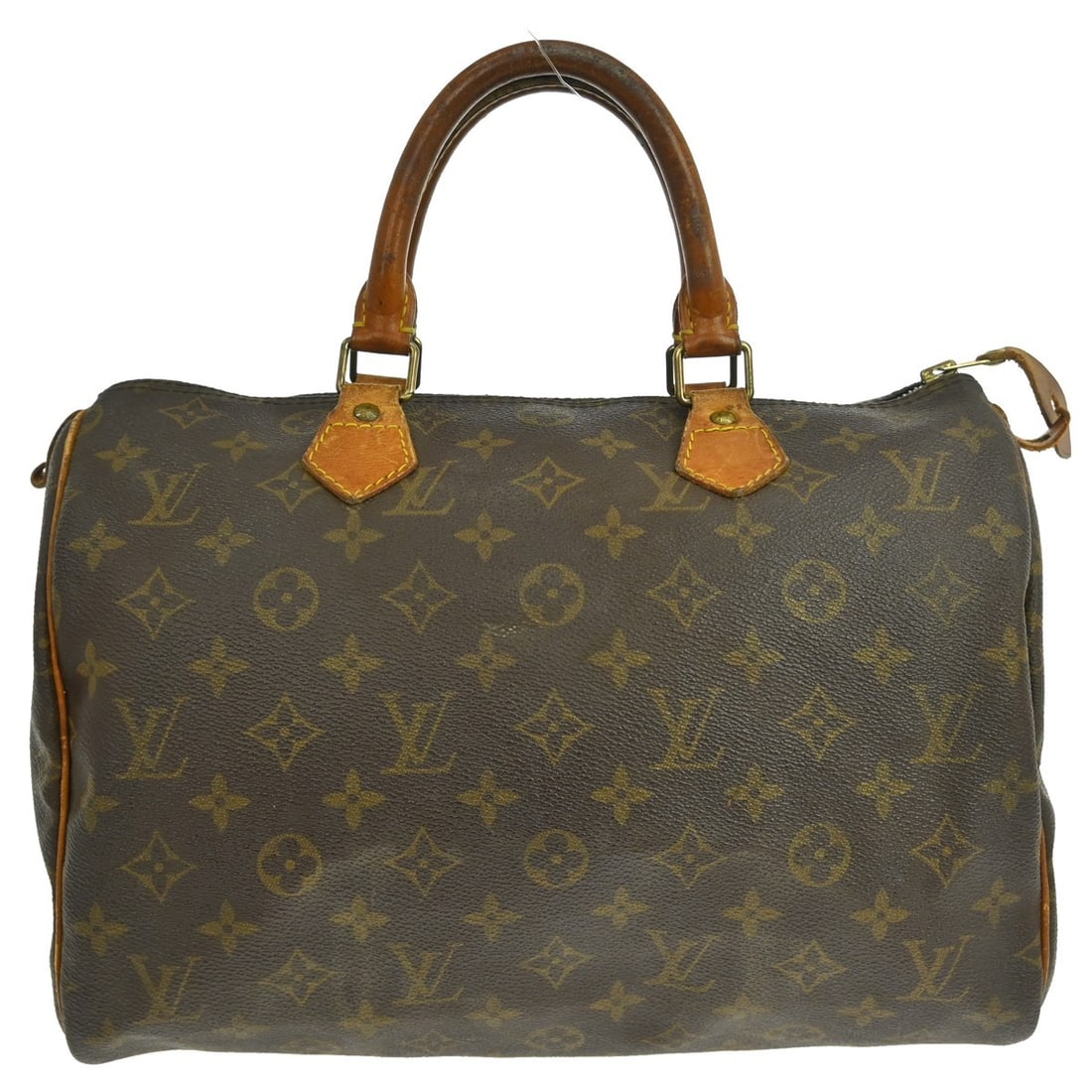 Louis Vuitton Speedy 30 Monogram Canvas Satchel M41526: Louis Vuitton Speedy 30 Monogram Canvas Satchel M41526 Louis Vuitton Speedy 30 handbag in Monogram pattern, presented as a vintage women's satchel/top handle bag. It features a zip closure, double han