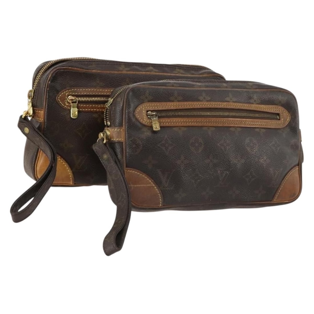 Set of 2 Monogram Canvas Clutch Bags by Louis Vuitton: Set of 2 Monogram Canvas Clutch Bags by Louis Vuitton This is a set of two Louis Vuitton monogram clutch bags crafted from signature monogram canvas. Designed for women, both pieces originate from Fra