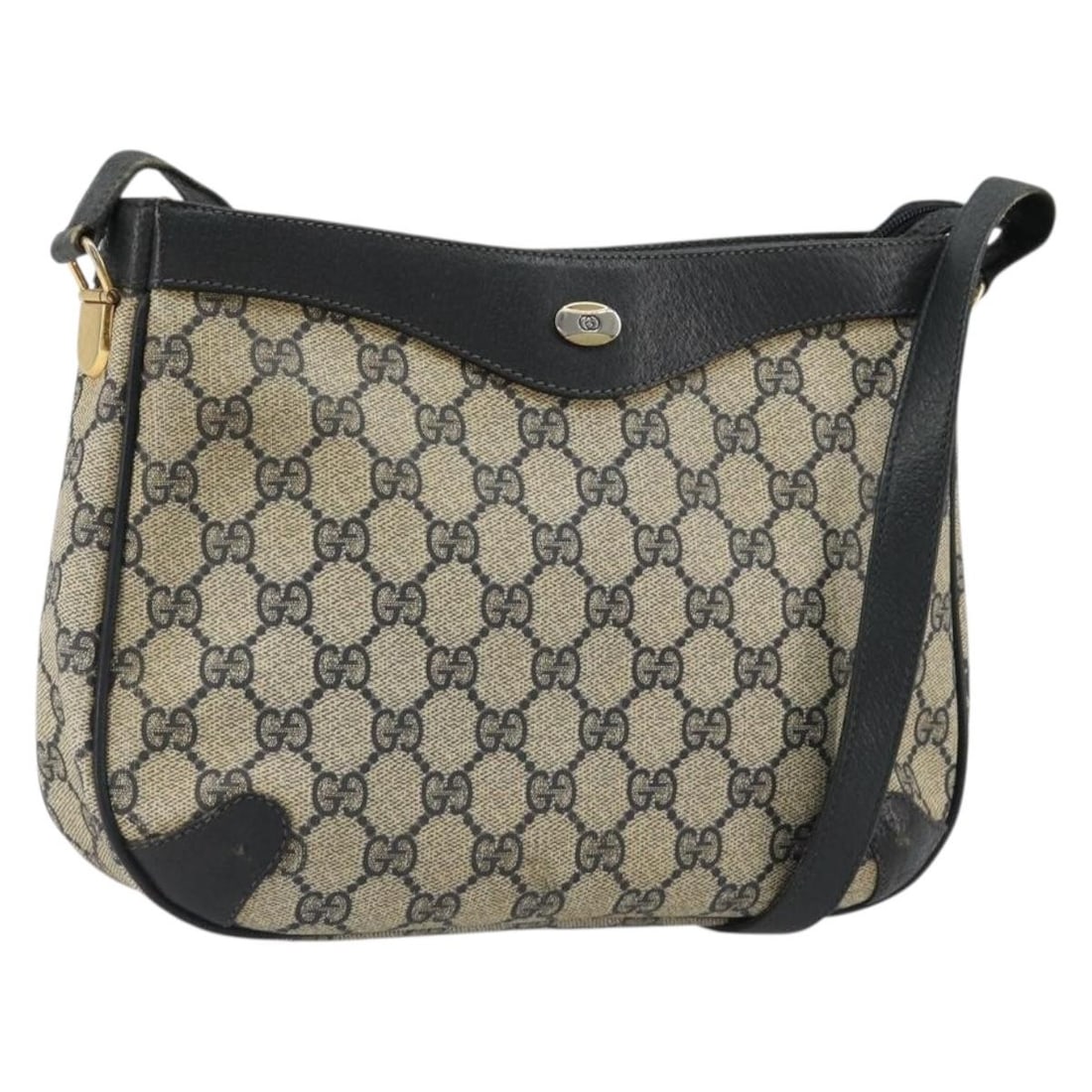 Gucci GG Supreme PVC Leather Shoulder Bag Navy Gold: Gucci GG Supreme PVC Leather Shoulder Bag Navy Gold This Gucci shoulder bag is crafted from PVC leather and GG canvas in a navy and gold colorway. Made in Italy, it features a shoulder strap with an a