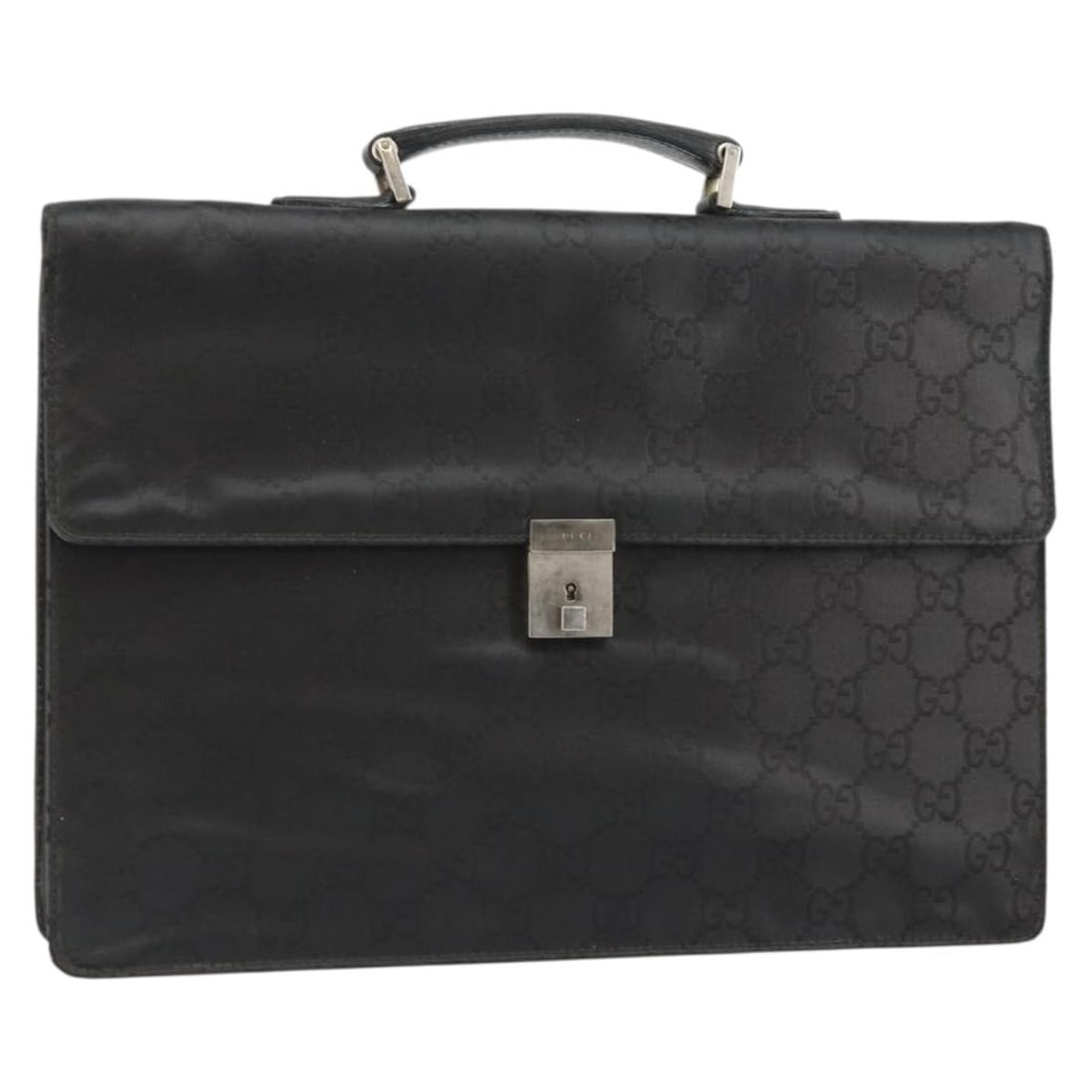 Gucci GG Canvas Black Silver Nylon Briefcase 015 0235 Italy: Gucci GG Canvas Black Silver Nylon Briefcase 015 0235 Italy This GUCCI GG Canvas briefcase features a black and silver color scheme and is crafted from durable nylon and GG canvas. Made in Italy, it i