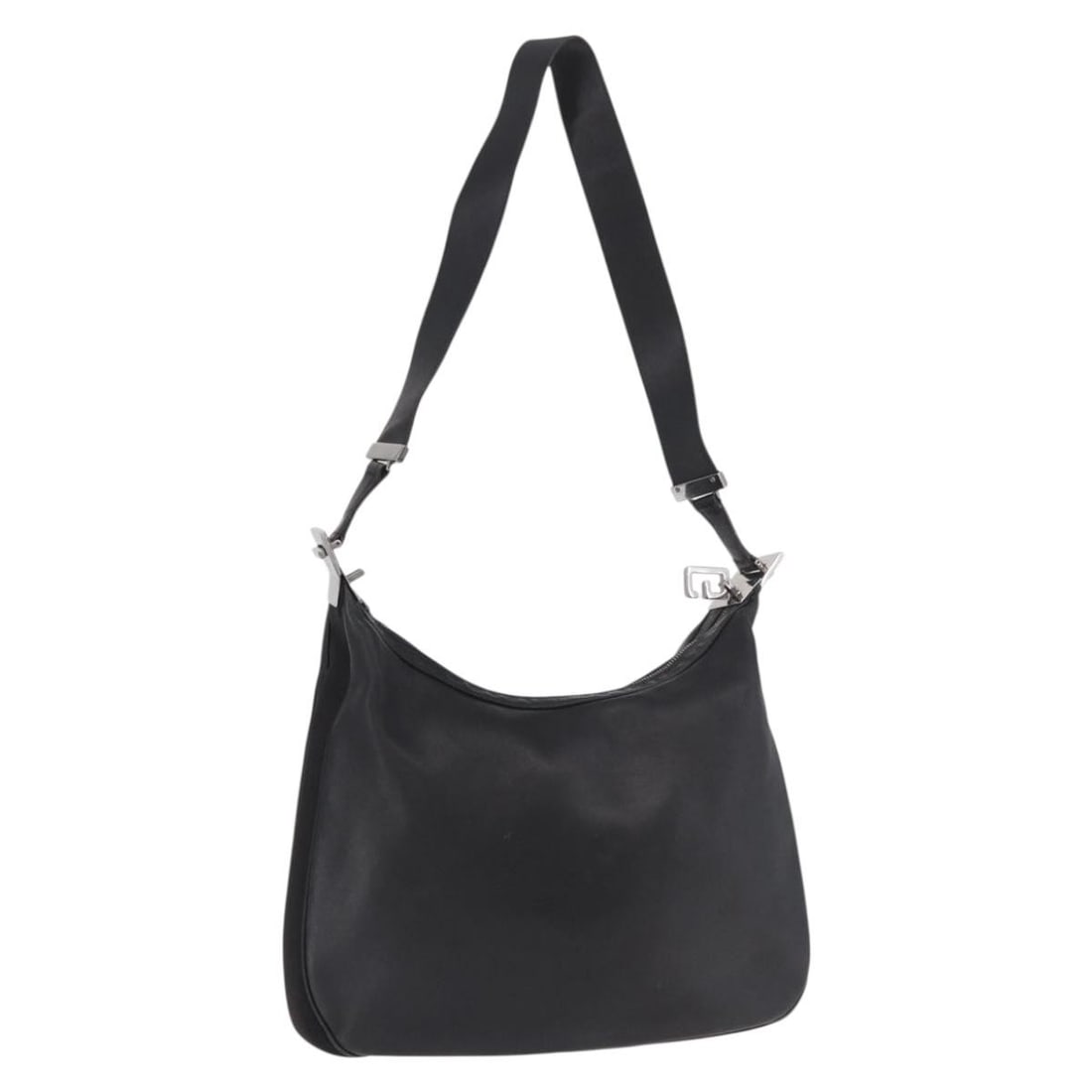 Gucci 001 3341 Black Leather Shoulder Bag Silver Tone: Gucci 001 3341 Black Leather Shoulder Bag Silver Tone Black and silver Gucci leather shoulder bag made in Italy. The bag measures approximately 36 cm wide, 22 cm high, and 4 cm deep, with a shoulder d