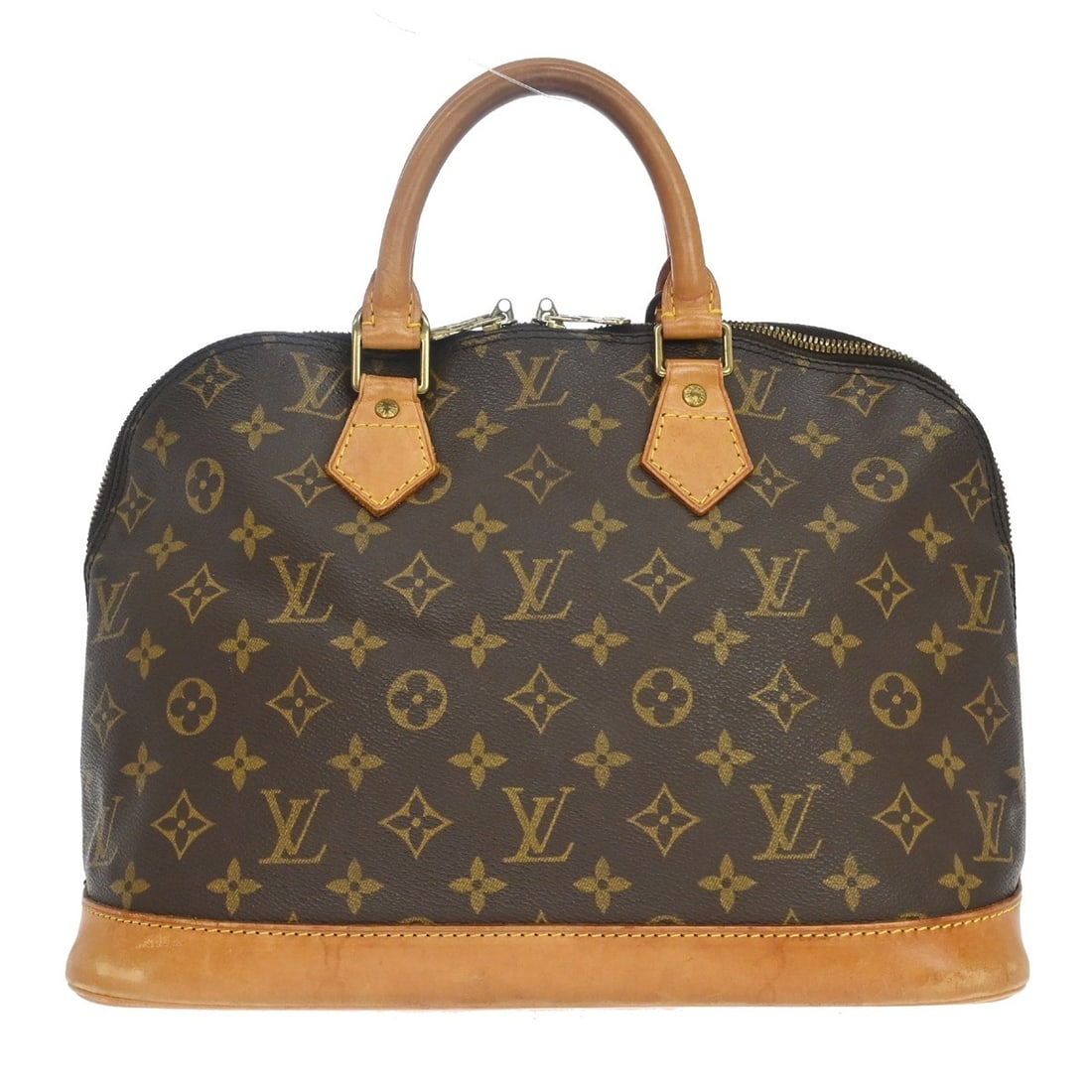 Louis Vuitton Alma Monogram Canvas Handbag M51130 BA0974: Louis Vuitton Alma Monogram Canvas Handbag M51130 BA0974 Vintage Louis Vuitton Alma handbag in Monogram canvas with leather trim and double handles. This women's medium handbag features a zip closure,