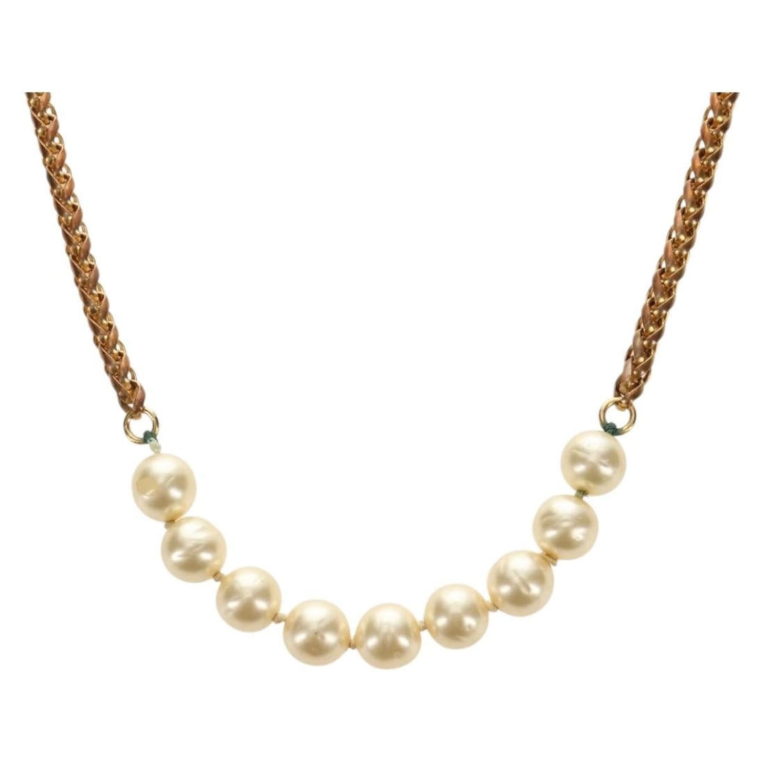 CHANEL CC Faux Pearl Necklace Gold White Metal France: CHANEL CC Faux Pearl Necklace Gold White Metal France CHANEL necklace in metal with a gold and white color combination. Made in France, this women's necklace measures approximately 89 cm in total leng