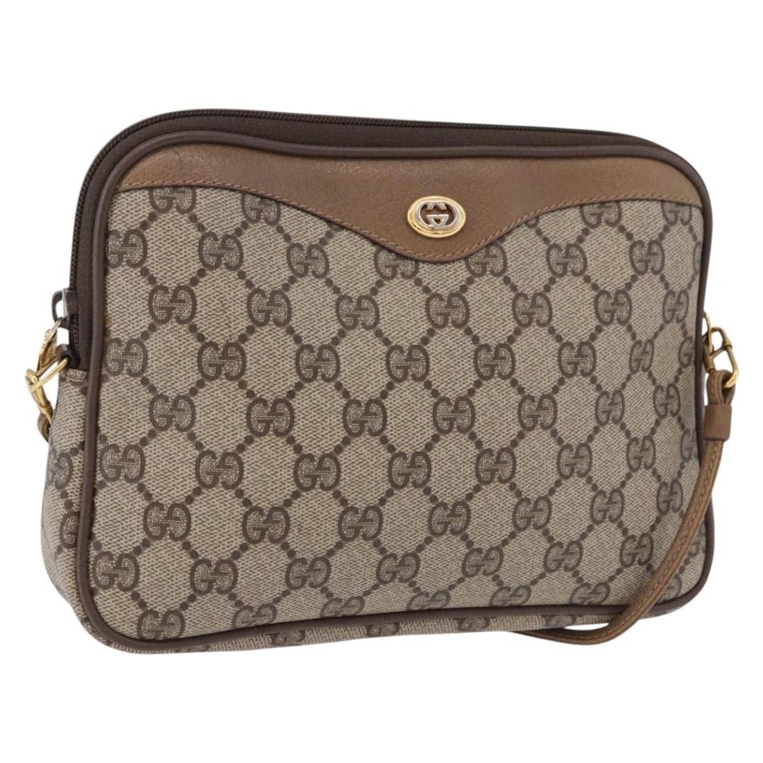 Gucci 97 02 068 GG Supreme PVC Leather Shoulder Bag Beige Gold (1 of 18)