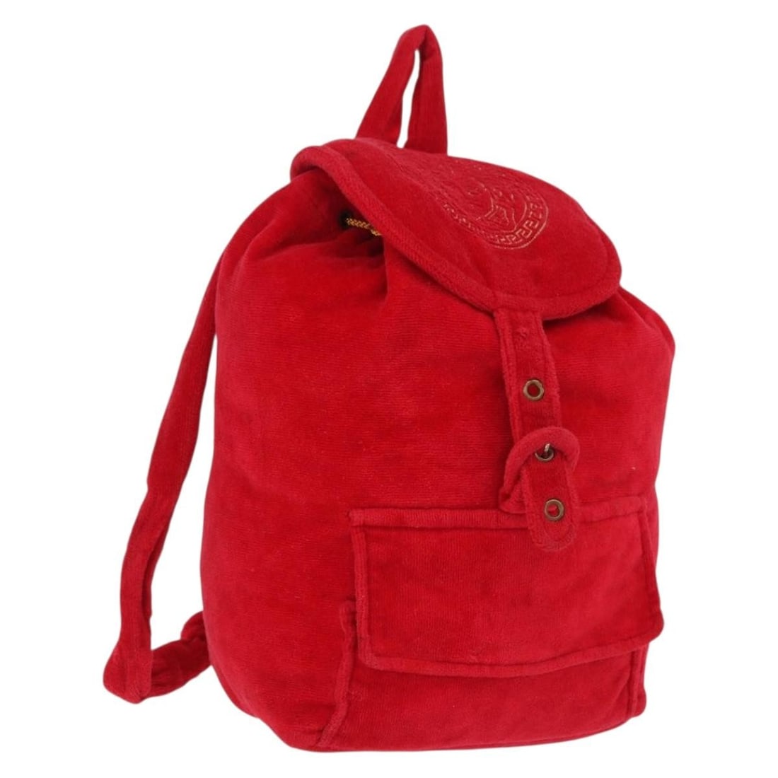 Gianni Versace Pile Backpack Red Silver Made in Italy: Gianni Versace Pile Backpack Red Silver Made in Italy Gianni Versace backpack in red and silver pile, made in Italy. This used item is offered in heavily used condition with visible wear throughout, i