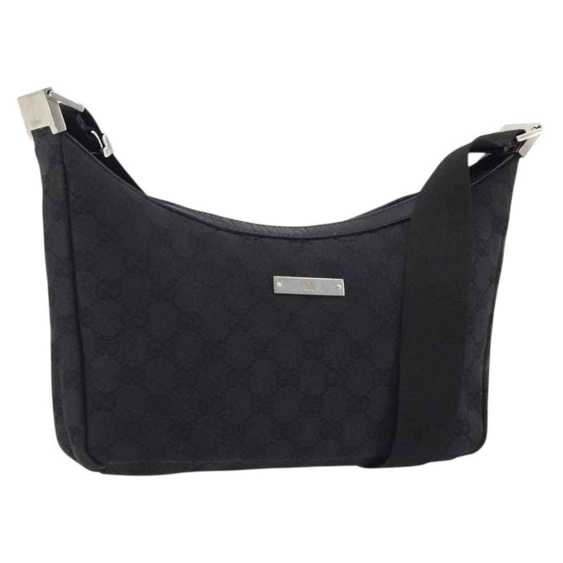GUCCI 35098 GG Canvas Shoulder Bag Black Silver: GUCCI 35098 GG Canvas Shoulder Bag Black Silver Gucci shoulder bag in black and silver GG Canvas, made in Italy. This women's bag features a shoulder strap with an adjustable drop of approximately 11.