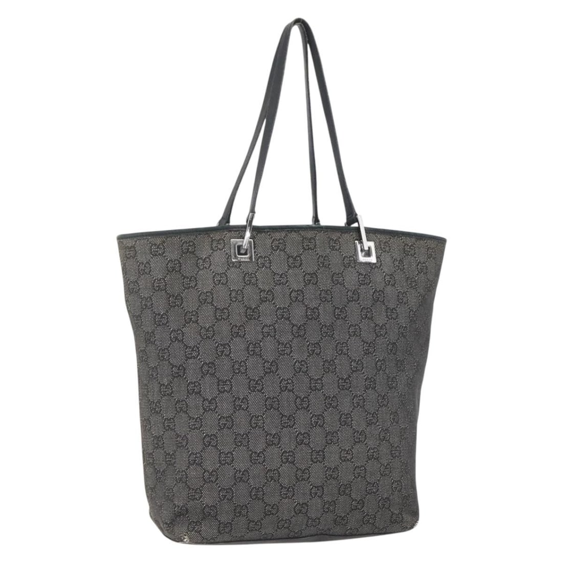 GUCCI GG Canvas Tote Bag Black Silver 31243 Authentic Italy: GUCCI GG Canvas Tote Bag Black Silver 31243 Authentic Italy Introducing the GUCCI GG Canvas Tote Bag, a stylish accessory crafted in Italy. This tote features a chic Black and Silver color scheme, mad