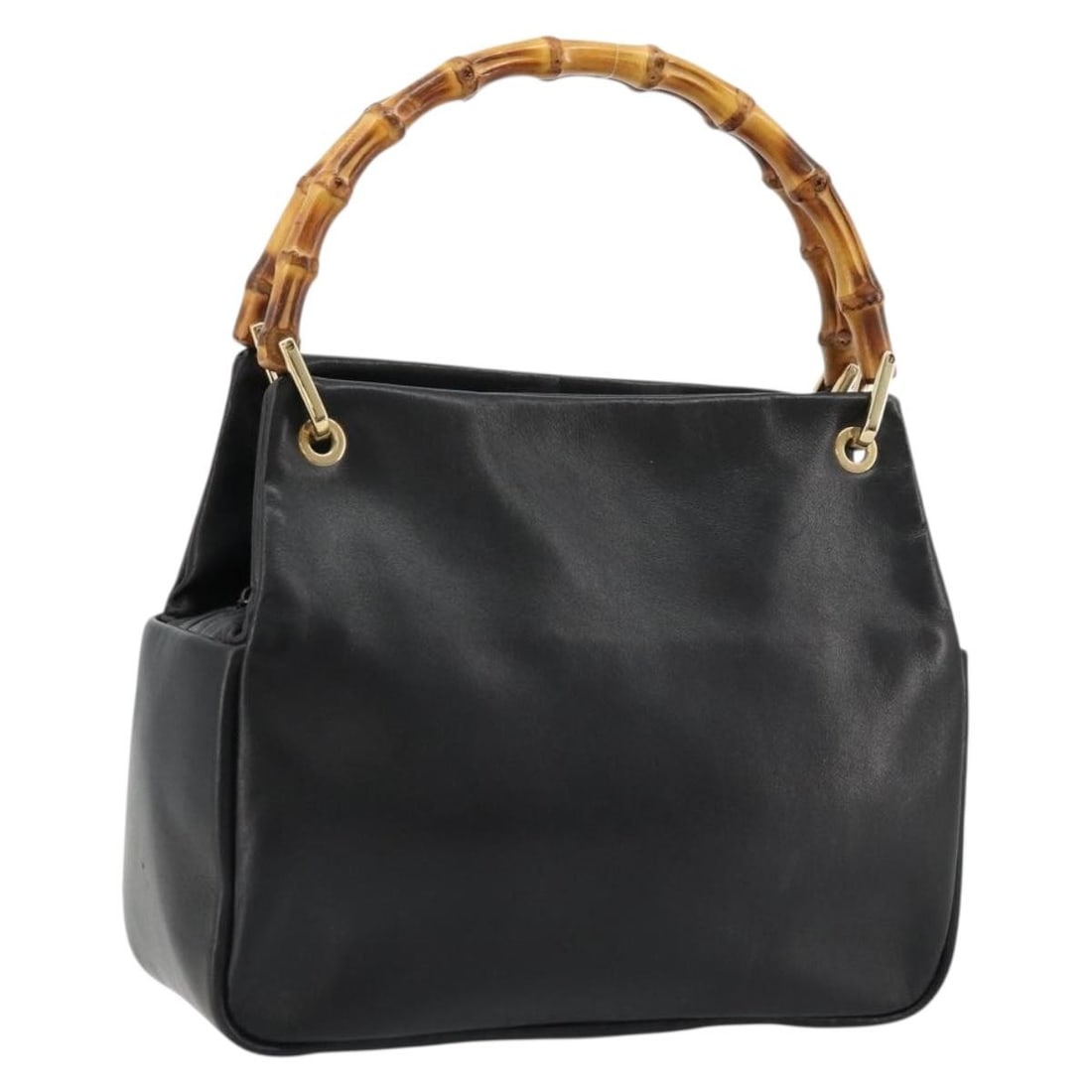 Gucci Bamboo leather black gold women's handbag Italy: Gucci Bamboo leather black gold women's handbag Italy This GUCCI Bamboo handbag is crafted from black leather with gold accents, featuring a distinctive bamboo handle. Made in Italy, the bag offers a 