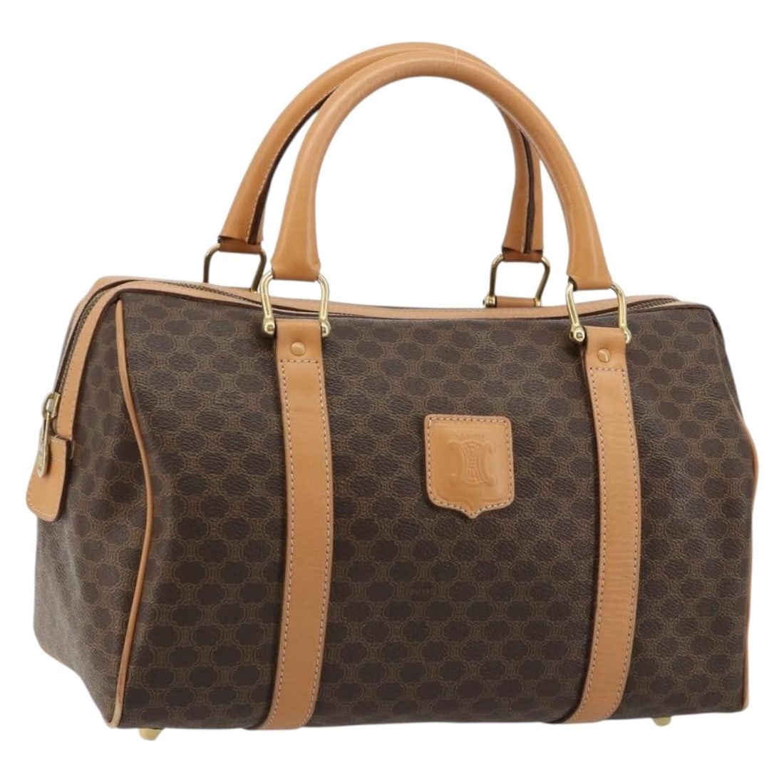 CELINE Macadam Brown PVC Leather Handbag Gold Tone Italy: CELINE Macadam Brown PVC Leather Handbag Gold Tone Italy Celine Macadam canvas hand bag in brown with gold-tone accents, crafted from PVC leather and made in Italy. This women's bag includes the item 