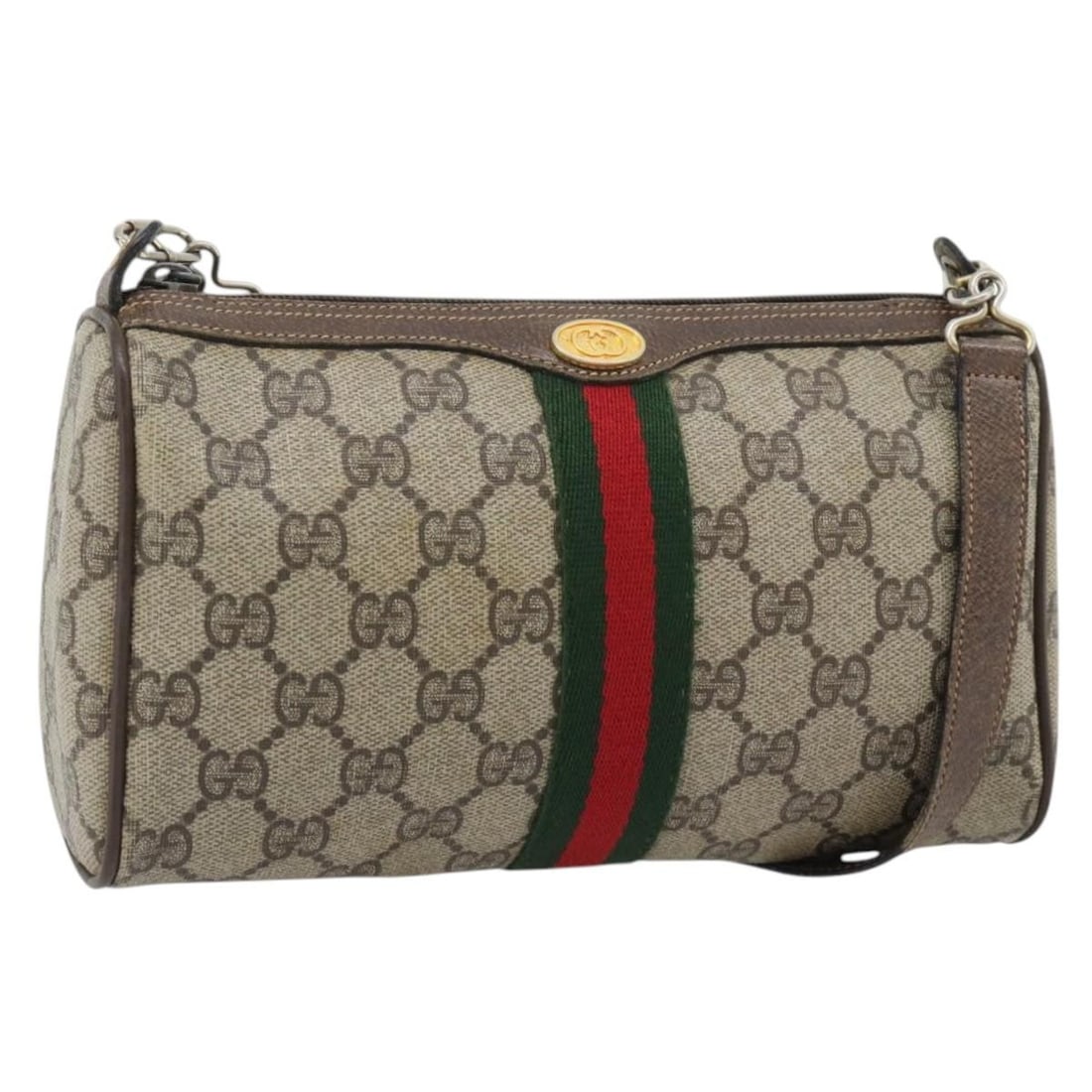 Gucci Sherry Line GG Supreme PVC Leather Shoulder Bag Beige Gold: Gucci Sherry Line GG Supreme PVC Leather Shoulder Bag Beige Gold Gucci shoulder bag from the GG Supreme Web Sherry Line in beige and gold PVC leather with GG canvas. Made in Italy, this women's bag in