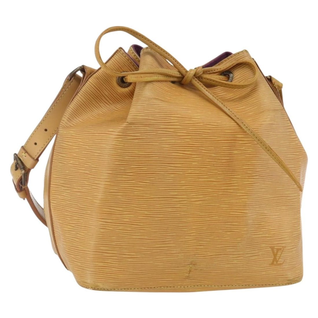 Louis Vuitton Epi Leather Petit Noe Yellow Shoulder Bag M44109: Louis Vuitton Epi Leather Petit Noe Yellow Shoulder Bag M44109 This Louis Vuitton Epi Petit Noe Shoulder Bag in yellow is crafted from durable Epi leather and features a drawstring closure with adjust