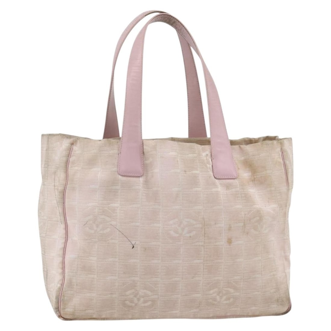 Chanel Pink Gold Nylon New Travel Line Tote Bag for Women: Chanel Pink Gold Nylon New Travel Line Tote Bag for Women This CHANEL Travel Line tote bag is crafted from pink and gold nylon and features the iconic CC logo. Designed for women, it offers a spacious