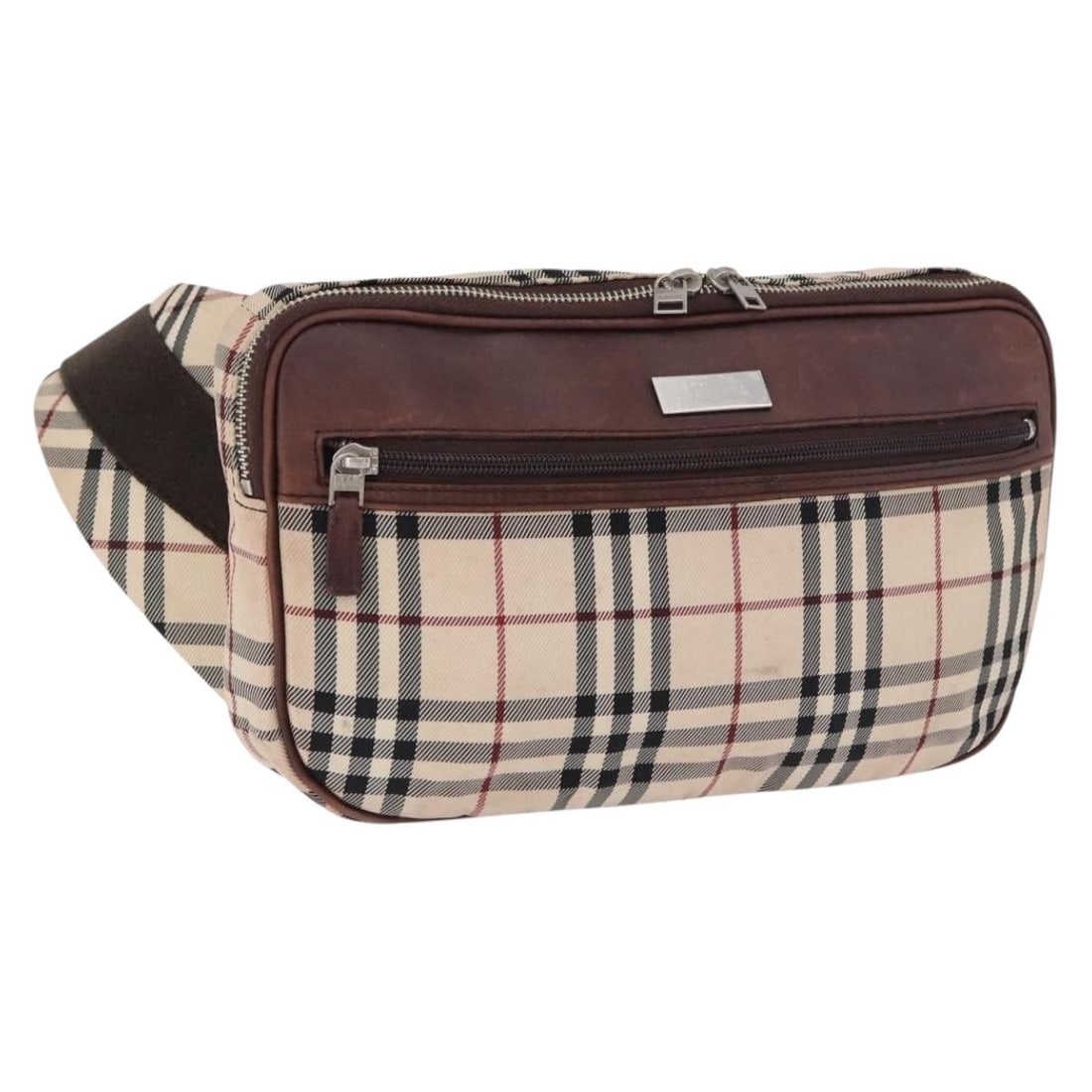 Burberry Nova Check Canvas Body Bag Beige Silver Tone: Burberry Nova Check Canvas Body Bag Beige Silver Tone Burberry Nova Check body bag in beige and silver canvas. This pre-owned bag features a shoulder strap with an approximate drop of 26 to 36 cm and 