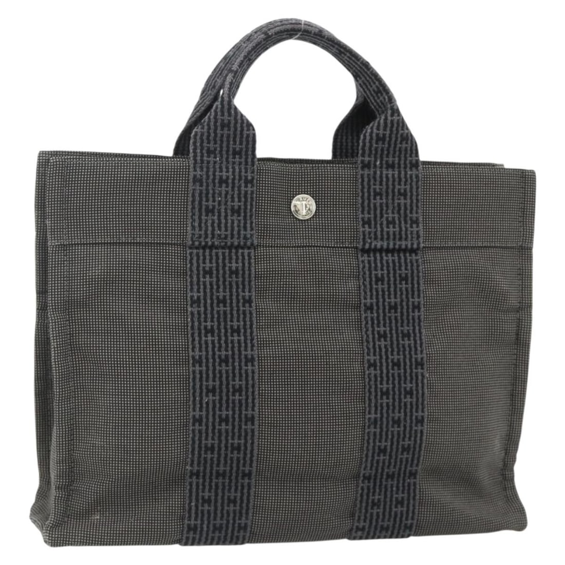 HERMES Her Line PM Canvas Handbag Gray Silver: HERMES Her Line PM Canvas Handbag Gray Silver Hermes Her Line PM hand bag in gray and silver canvas, made in France. This women's bag features a handle drop of approximately 3.1 inches (8 cm) and meas