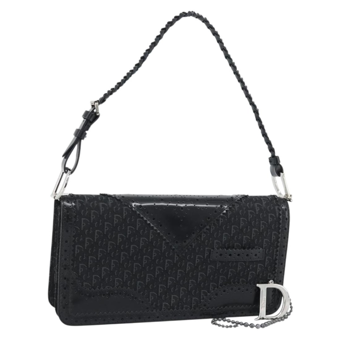 Christian Dior black Trotter canvas shoulder bag with dust bag: Christian Dior black Trotter canvas shoulder bag with dust bag Christian Dior Trotter Canvas Shoulder Bag in black and silver, made in Italy. This women's shoulder bag features Trotter Canvas exterior