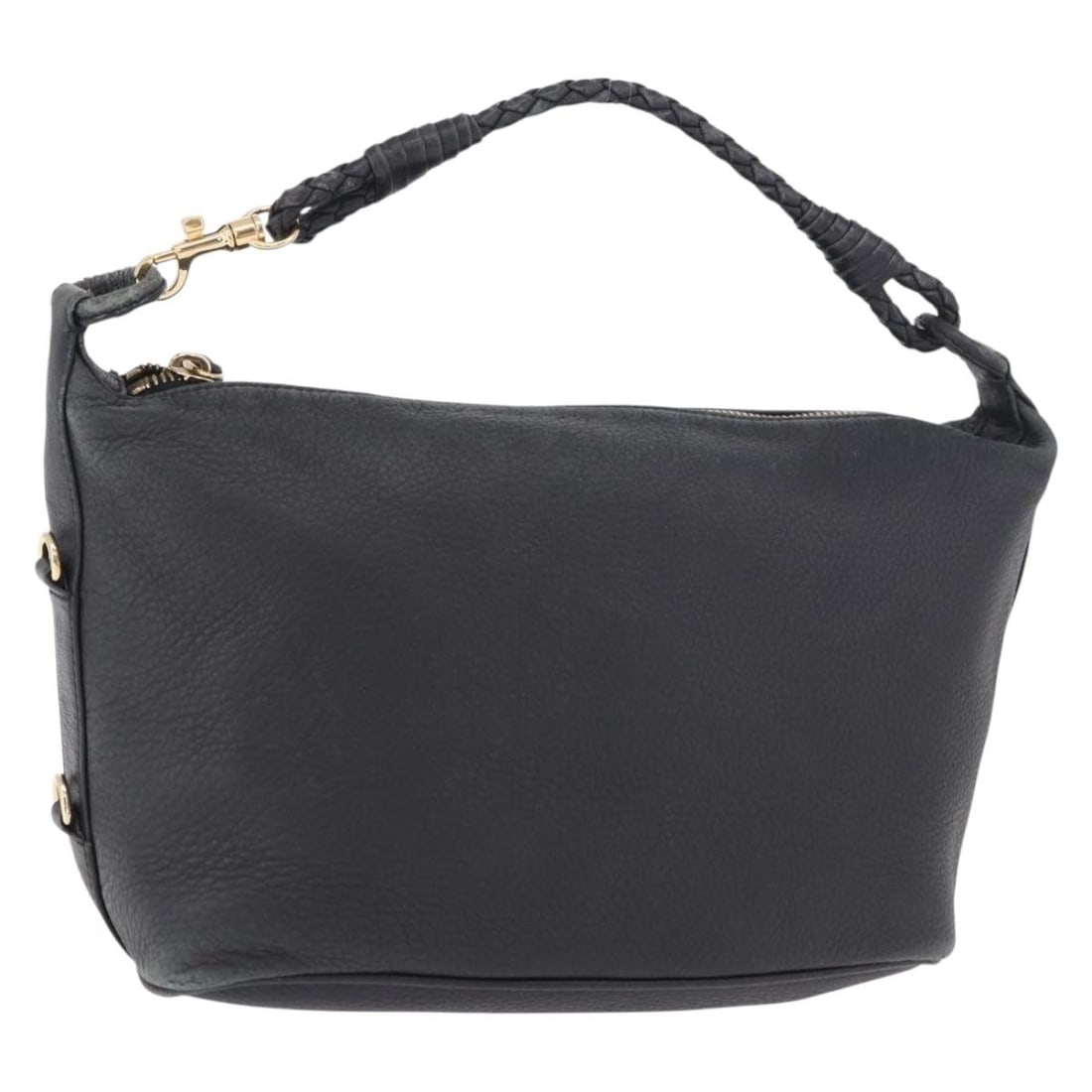 Bottega Veneta Black Leather Shoulder Bag Gold Tone Italy: Bottega Veneta Black Leather Shoulder Bag Gold Tone Italy Black leather shoulder bag with gold-tone coloring details, made in Italy. This women's bag is offered without the original box or dust bag an