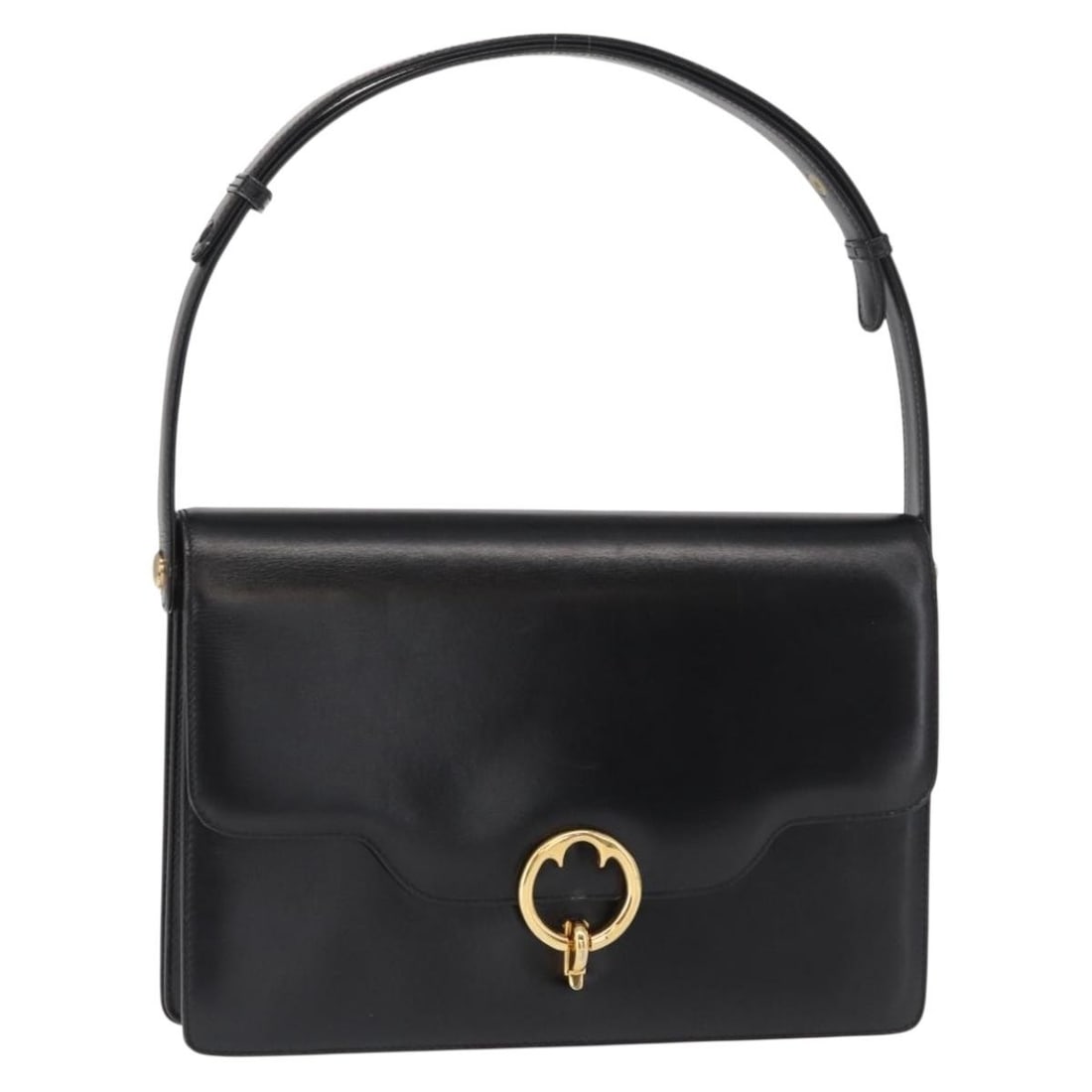 Gucci 161688 black leather shoulder bag gold tone hardware: Gucci 161688 black leather shoulder bag gold tone hardware Black leather shoulder bag in gold-tone hardware, made in Italy. The bag measures approximately W27 x H16 x D10 cm, with a shoulder drop of a