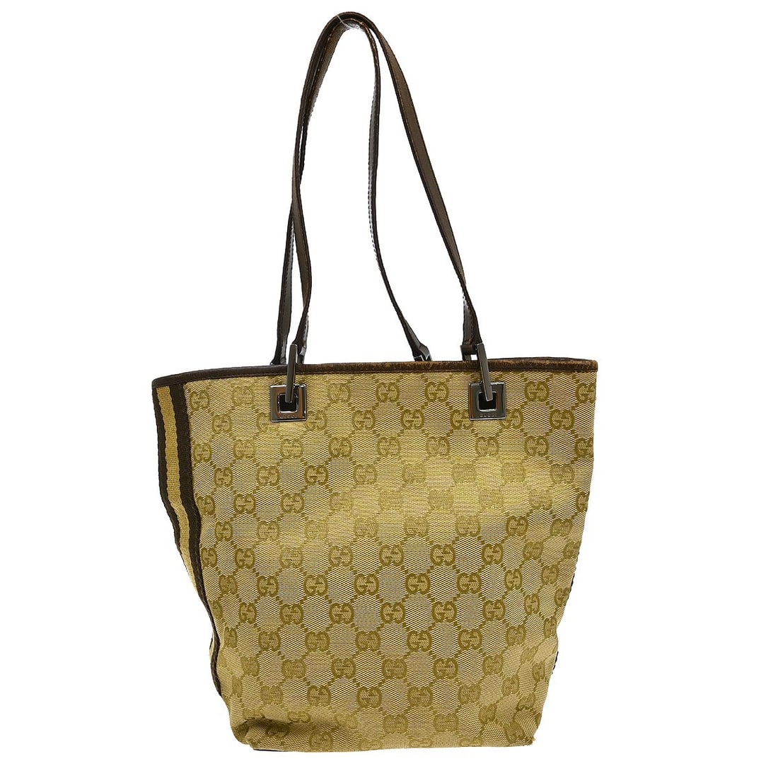 Gucci GG Canvas Leather Medium Tote Handbag Beige 31244 001998: Gucci GG Canvas Leather Medium Tote Handbag Beige 31244 001998 Vintage Gucci GG tote bag in beige and brown canvas with leather trim and double leather handles. This medium tote features an interior z