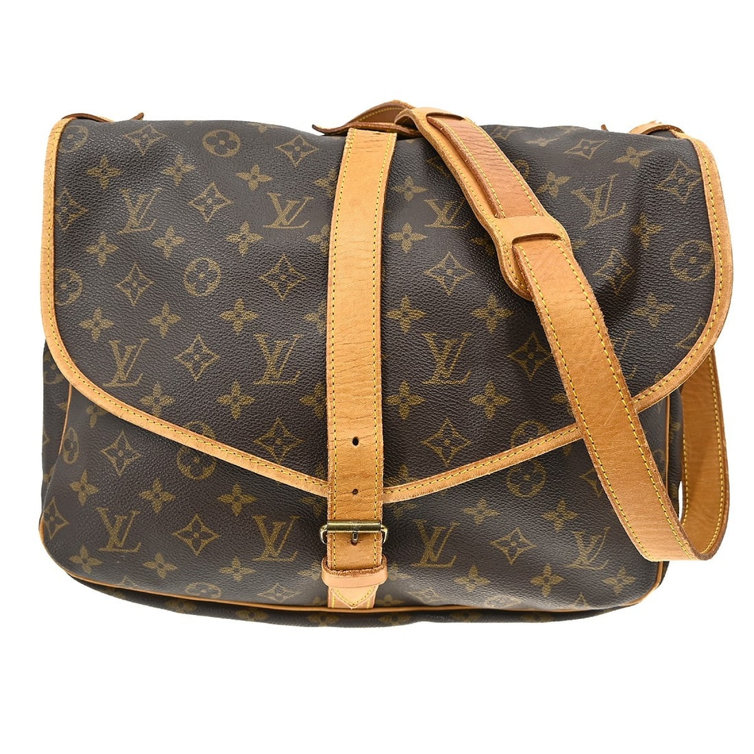 Louis Vuitton Saumur 35 Monogram Crossbody Shoulder Bag M42254: Louis Vuitton Saumur 35 Monogram Crossbody Shoulder Bag M42254 Louis Vuitton Saumur 35 messenger shoulder bag in brown Monogram canvas and leather, featuring a buckle closure and crossbody strap style