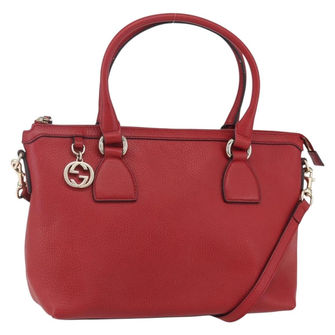 Gucci 449659 Interlocking Leather 2way Handbag Red with Shoulder Strap: Gucci 449659 Interlocking Leather 2way Handbag Red with Shoulder Strap Gucci Interlocking handbag in leather with a red and gold exterior. This 2-way style comes with a shoulder strap and is made in I