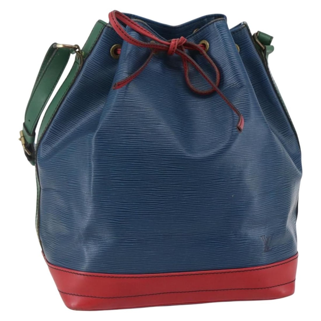 LOUIS VUITTON Epi Tricolor Noe Shoulder Bag M44082 Authentic: LOUIS VUITTON Epi Tricolor Noe Shoulder Bag M44082 Authentic This authentic Louis Vuitton Epi Tricolor Noe Shoulder Bag is a striking blend of blue, red, and green hues, crafted from durable Epi leath