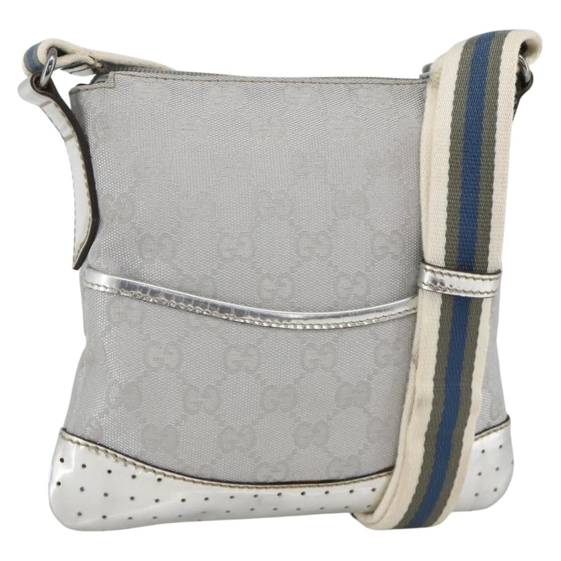 Gucci GG Canvas Silver Shoulder Bag Model 147671 for Women: Gucci GG Canvas Silver Shoulder Bag Model 147671 for Women This GUCCI GG Canvas Shoulder Bag features a classic design crafted from silver GG canvas. Made in Italy, it offers a compact silhouette with