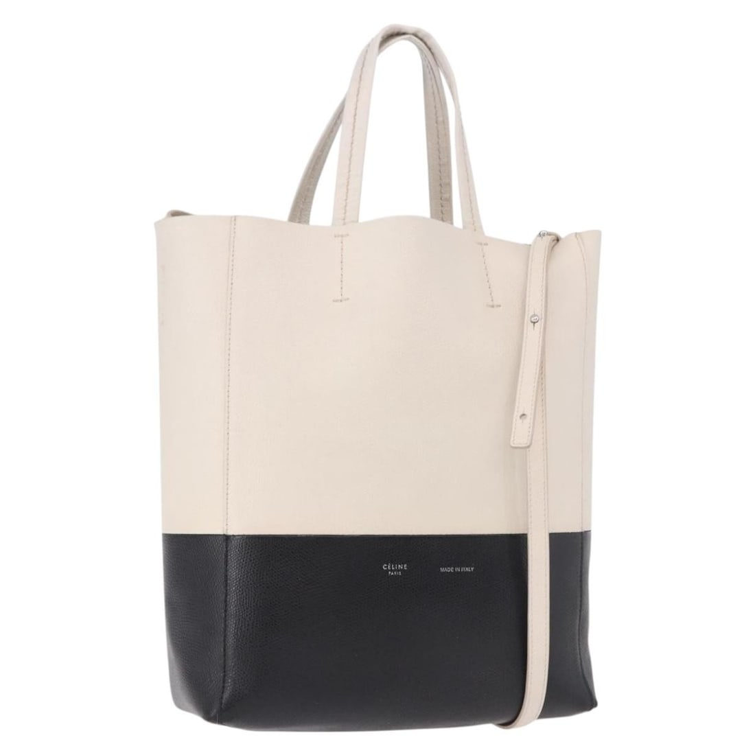 CELINE Small Vertical Cabas 2way Leather Handbag White: CELINE Small Vertical Cabas 2way Leather Handbag White Celine Vertical Cabas Small 2-way handbag in white leather. This women's bag is made in Italy and has been customized with repainting. It include