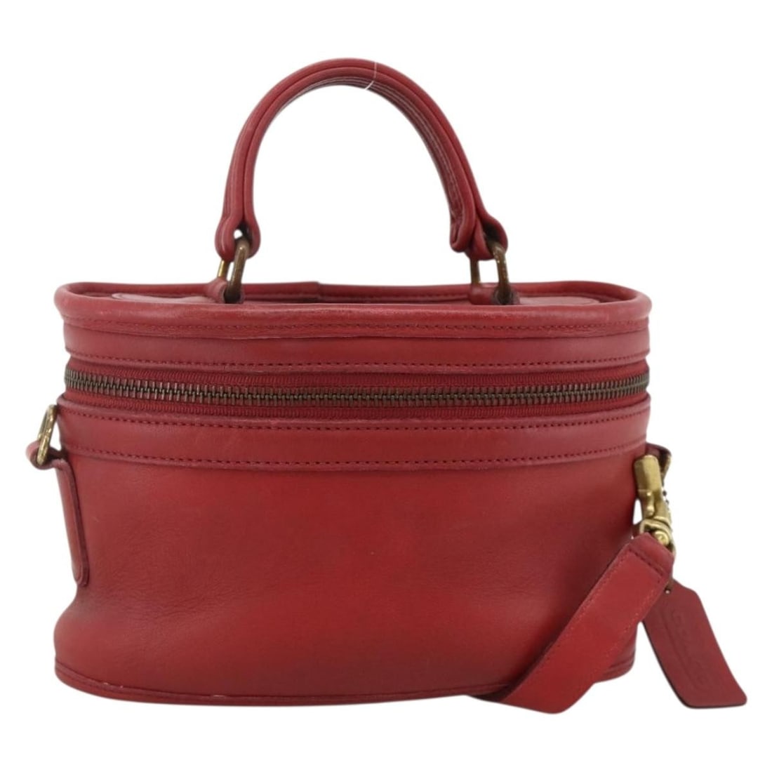 Coach Red Gold Leather Handbag with Shoulder Strap: Coach Red Gold Leather Handbag with Shoulder Strap This Coach handbag is crafted from red leather with gold-tone accents and features a versatile 2-way design. It includes both a handle and a detachab