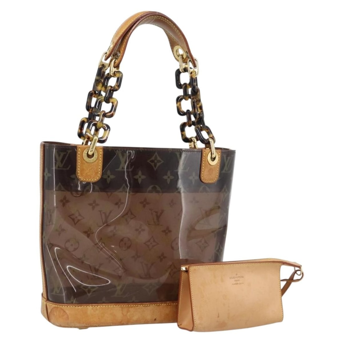 Louis Vuitton Cava Amble PM Brown Monogram Vinyl Tote with Pouch M92502: Louis Vuitton Cava Amble PM Brown Monogram Vinyl Tote with Pouch M92502 Louis Vuitton tote bag in brown vinyl and monogram canvas, made in Spain. It comes with a pouch and features the stated product 