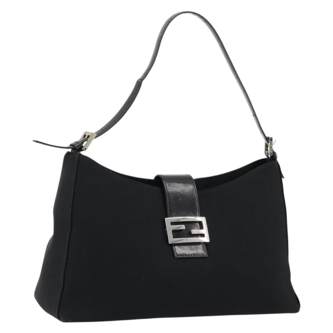 FENDI Nylon Shoulder Bag in Black and Silver Made in Italy: FENDI Nylon Shoulder Bag in Black and Silver Made in Italy Authentic Fendi shoulder bag in black and silver nylon, made in Italy. This women's bag has a heavily used condition with visible wear throug