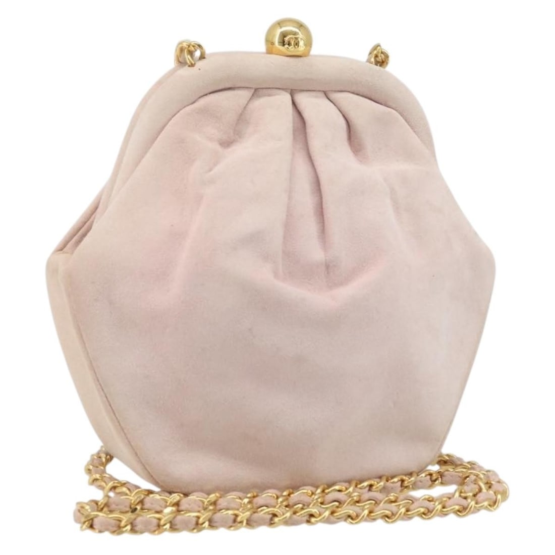CHANEL CC Pink Suede Chain Shoulder Bag with Guarantee Card: CHANEL CC Pink Suede Chain Shoulder Bag with Guarantee Card Authentic CHANEL chain shoulder bag in pink suede with gold-tone CC detailing. This women's shoulder bag is made in Italy and includes the g