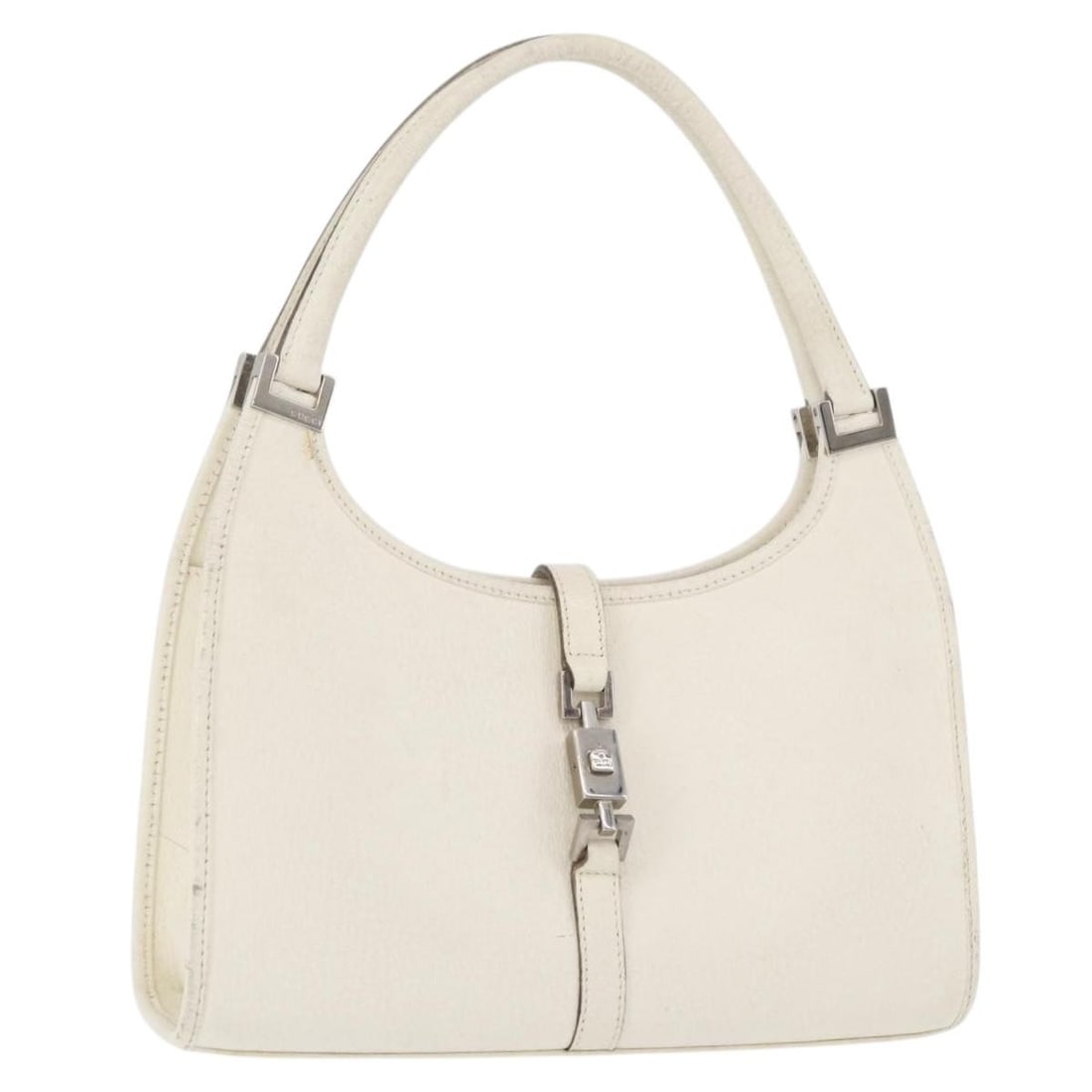 Gucci 002 1068 Jackie Leather Handbag White Silver: Gucci 002 1068 Jackie Leather Handbag White Silver A Gucci Jackie hand bag in leather, presented in white and silver. Made in Italy, this women's bag features a handle drop of 17 cm (approx. 6.7 in) a