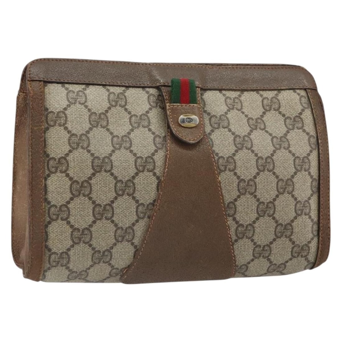 Gucci GG Canvas Clutch Beige Gold Web 89 01 032 Italy: Gucci GG Canvas Clutch Beige Gold Web 89 01 032 Italy This is a Gucci GG Supreme Web Sherry Line clutch bag crafted from GG canvas in beige and gold tones. Designed for women, it features a classic cl
