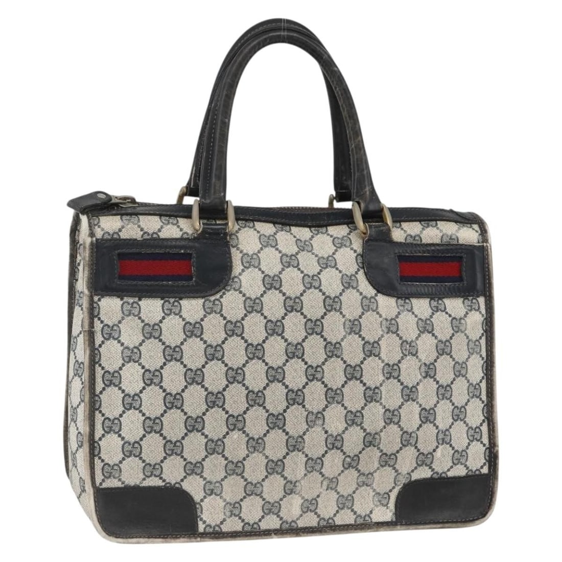 Gucci Sherry Line Navy Gold PVC Leather Tote Bag: Gucci Sherry Line Navy Gold PVC Leather Tote Bag This GUCCI GG Supreme Sherry Line Hand Bag is crafted from navy and gold PVC leather with GG canvas detailing. Designed for women, the handbag features