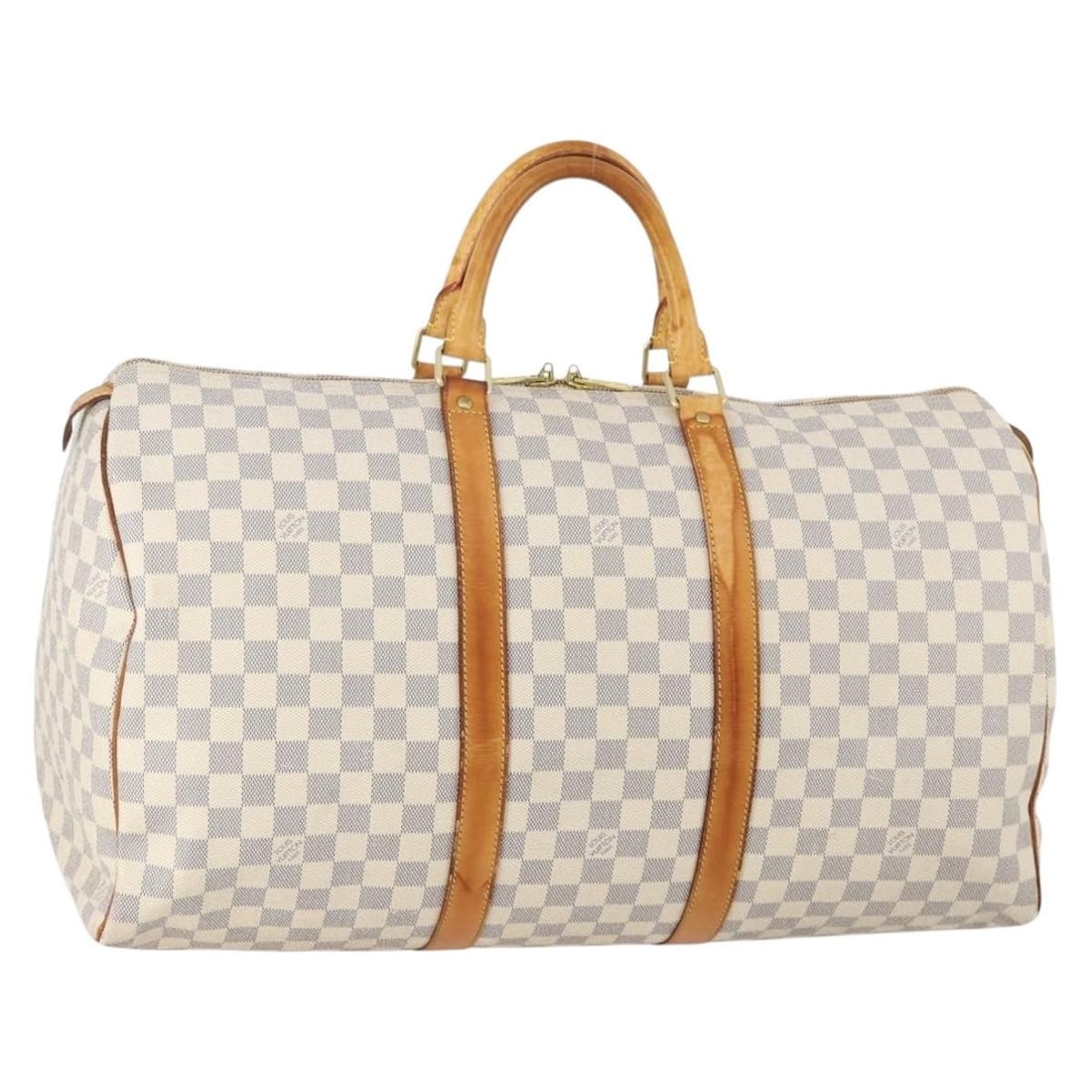 Louis Vuitton N41430 Keepall 50 Damier Azur canvas Boston bag: Louis Vuitton N41430 Keepall 50 Damier Azur canvas Boston bag A Louis Vuitton Keepall 50 Boston bag in Damier Azur canvas, presented in the Damier Azur colorway and made in France. The bag is identifi