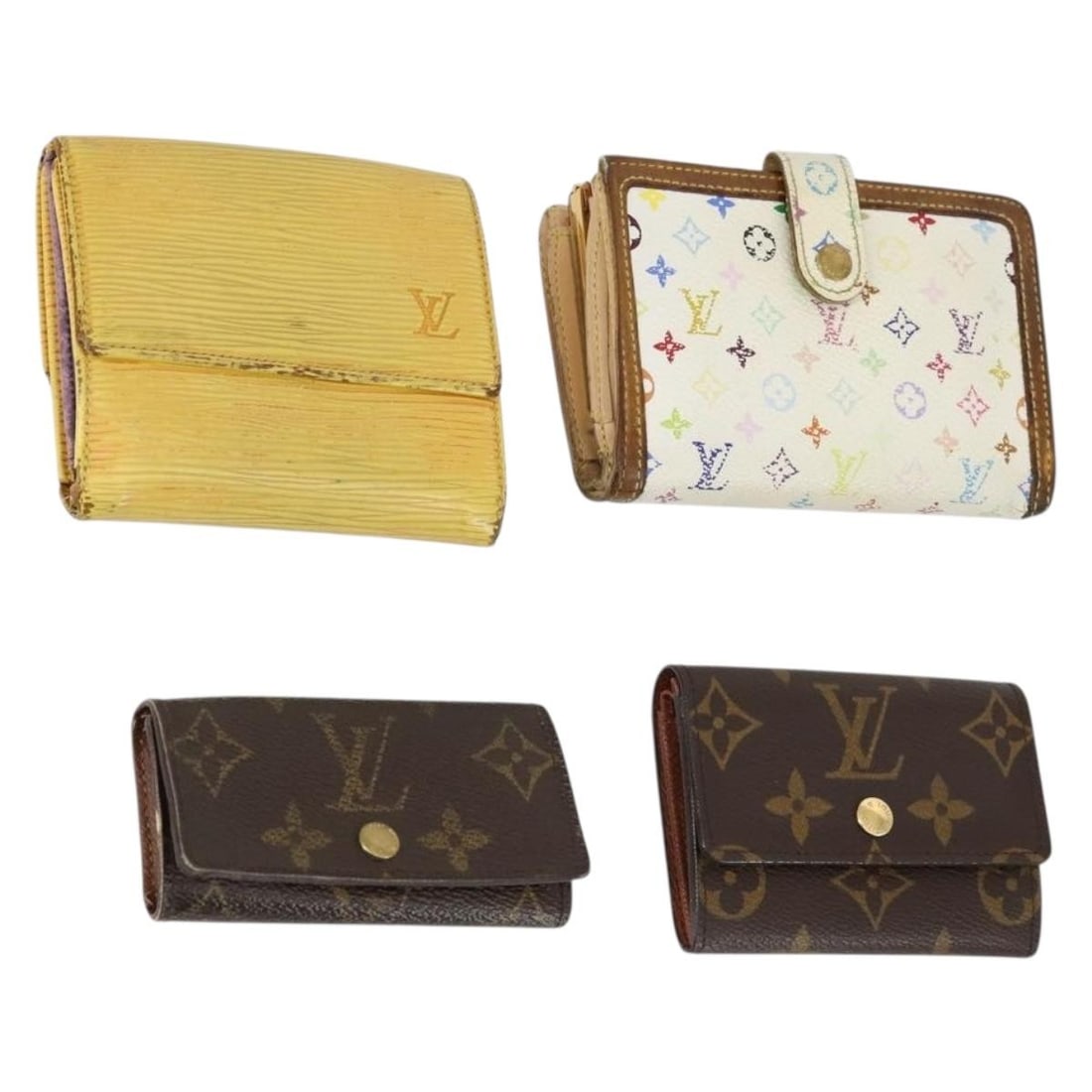 LOUIS VUITTON Epi Monogram Multicolor Wallet Set of 4 White Yellow Authentic BA8266: LOUIS VUITTON Epi Monogram Multicolor Wallet Set of 4 White Yellow Authentic BA8266 This Louis Vuitton Epi Monogram Multicolor Wallet set features a stylish combination of white, brown, and yellow hue