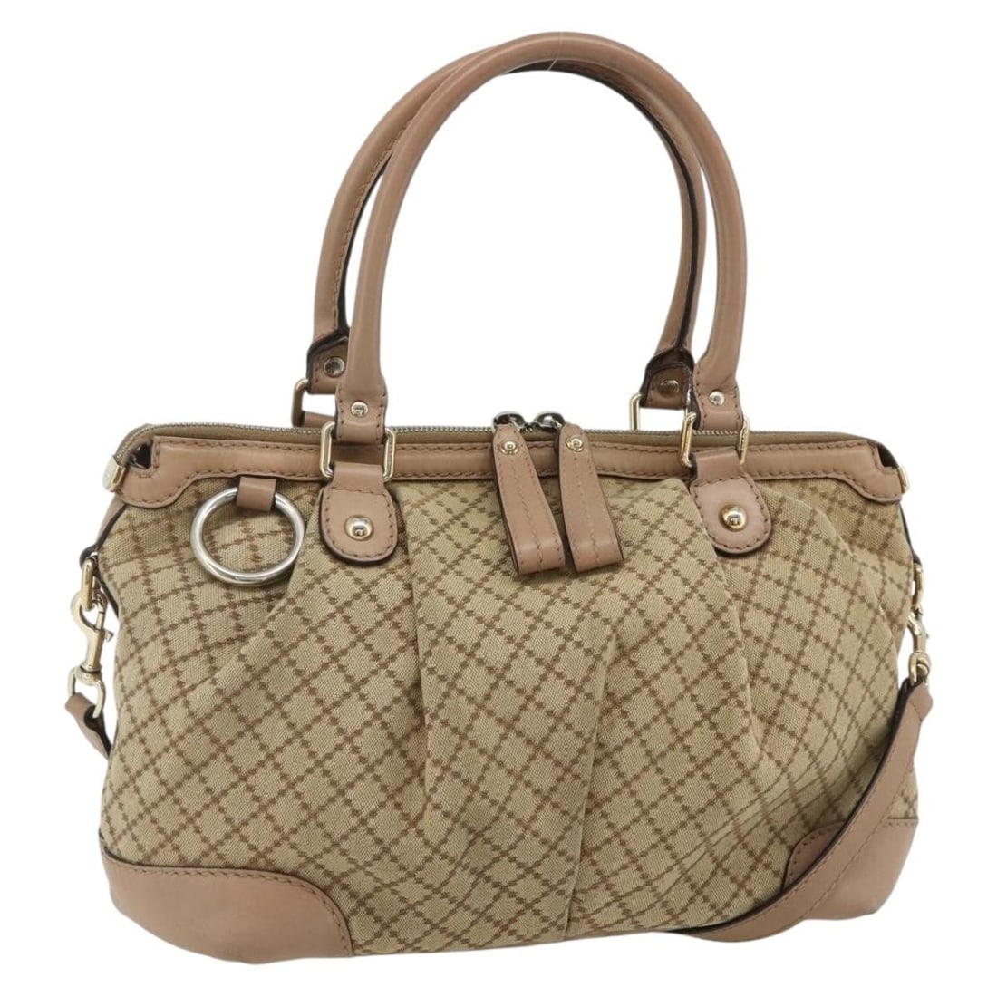 Gucci 247902 Diamante Canvas 2way Handbag Beige Gold Strap: Gucci 247902 Diamante Canvas 2way Handbag Beige Gold Strap Gucci Diamante handbag in beige and gold canvas, designed as a 2-way style with a shoulder strap. Made in Italy, this bag measures approximat