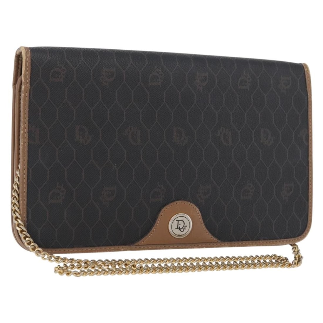 Christian Dior Black Honeycomb PVC Shoulder Bag with Gold Chain Strap: Christian Dior Black Honeycomb PVC Shoulder Bag with Gold Chain Strap This Christian Dior shoulder bag features the signature honeycomb canvas design with black and gold PVC leather accents. Designed 