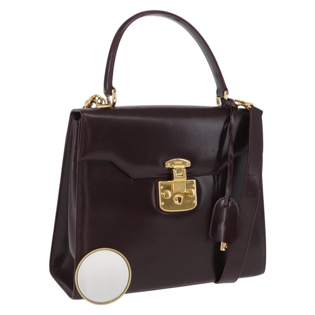 Gucci Bordeaux Leather 2way Handbag with Shoulder Strap Model 000 2026 0258: Gucci Bordeaux Leather 2way Handbag with Shoulder Strap Model 000 2026 0258 This GUCCI handbag features a Bordeaux leather exterior with gold-tone accents and a structured silhouette. Designed for ver