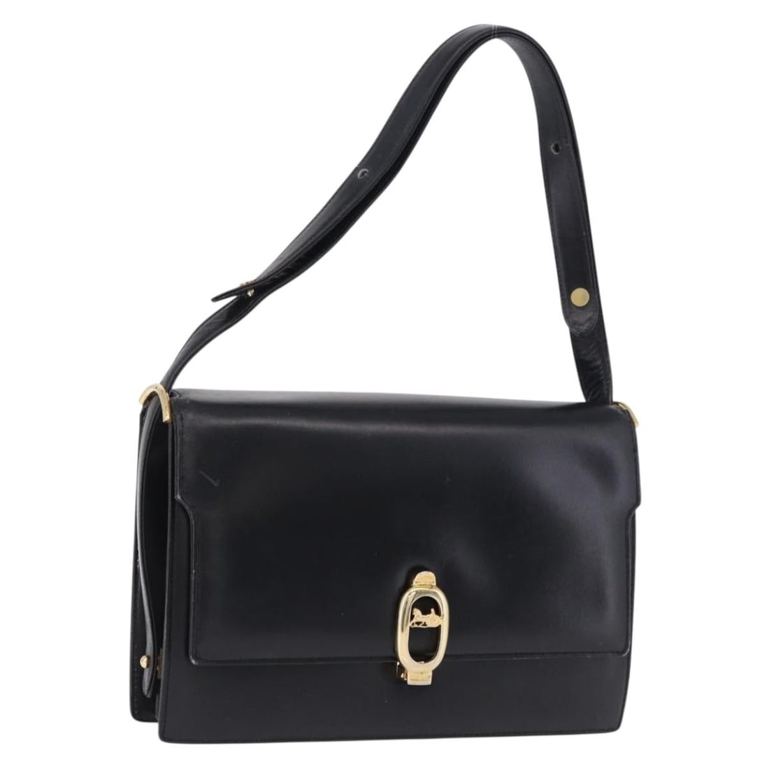 Celine black leather shoulder bag with gold tone hardware: Celine black leather shoulder bag with gold tone hardware A CELINE leather shoulder bag in black with gold-tone hardware, made in Italy. The bag measures approximately W26 x H18 x D8 cm, with a should
