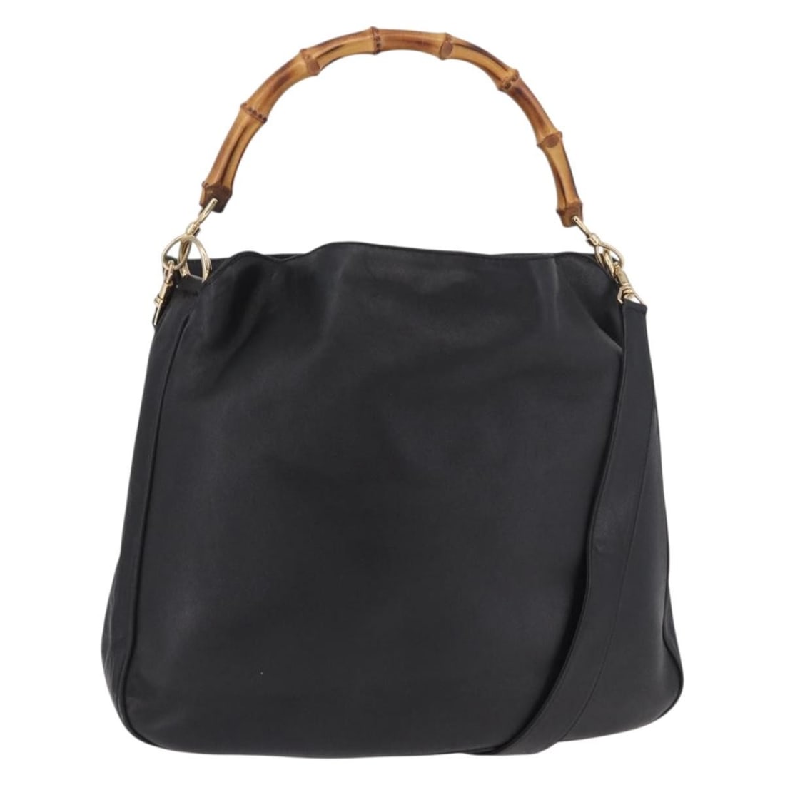 GUCCI 001 3444 1577 Leather 2way Shoulder Bag Black Gold Bamboo: GUCCI 001 3444 1577 Leather 2way Shoulder Bag Black Gold Bamboo Gucci Bamboo Shoulder Bag in leather with a black and gold color scheme. This 2-way style includes a shoulder strap and is made in Italy