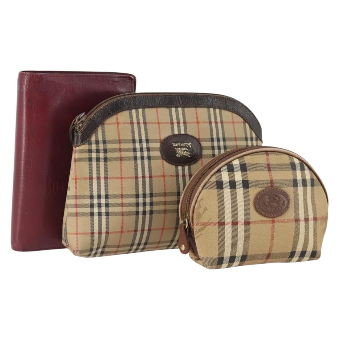 Set of 3 Burberry Nova Check Canvas and Leather Clutch Bags Beige Red (1 of 18)