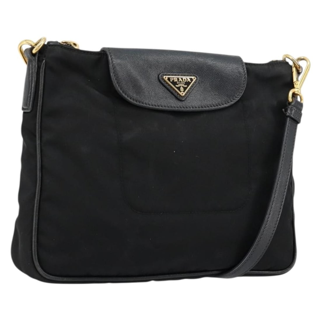 Prada black nylon women s shoulder bag Italy: Prada black nylon women s shoulder bag Italy This PRADA shoulder bag is crafted from black and gold nylon and features a sleek, minimalist design. Made in Italy, the bag offers a practical size with a