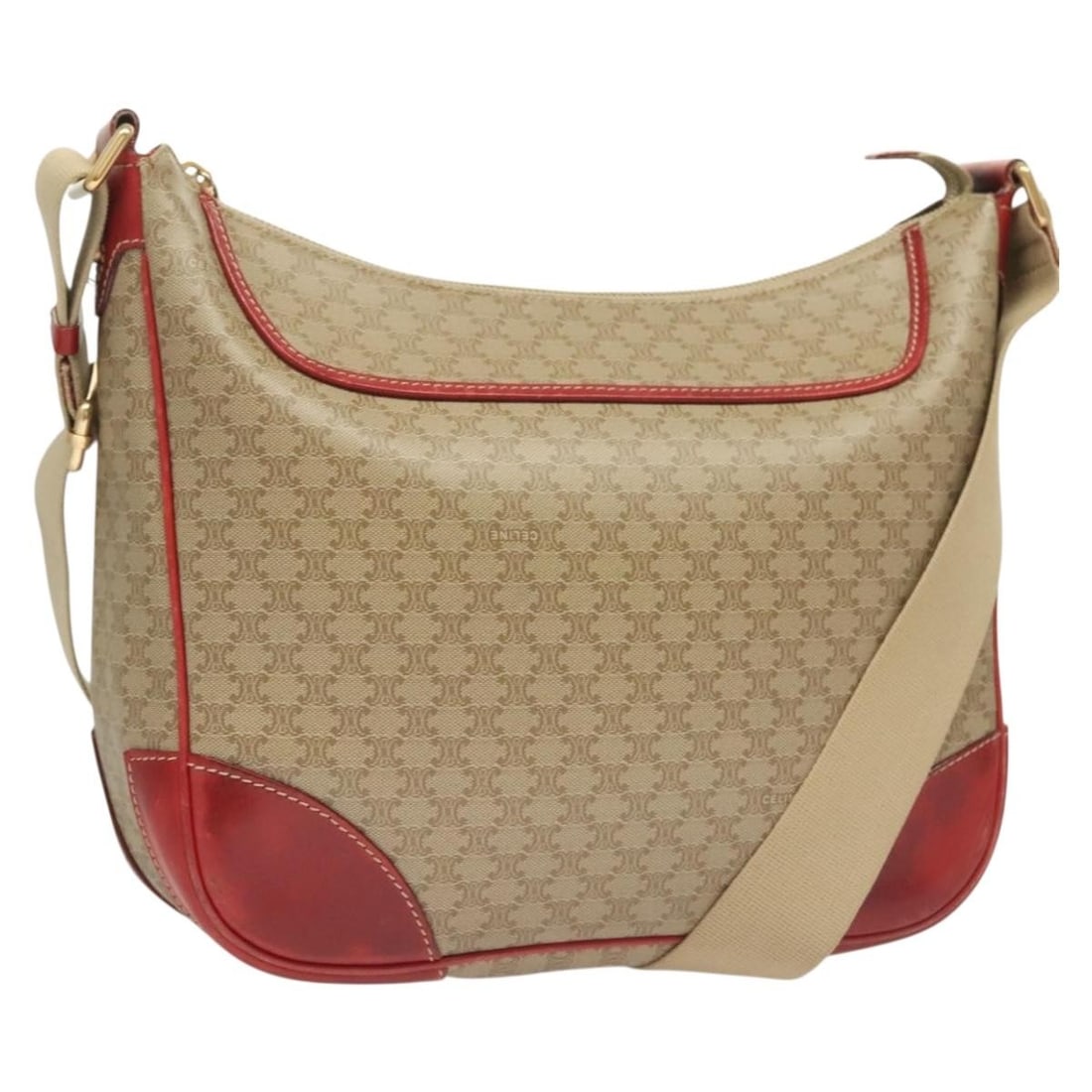 CELINE Beige Gold PVC Leather Macadam Shoulder Bag Authentic (1 of 18)