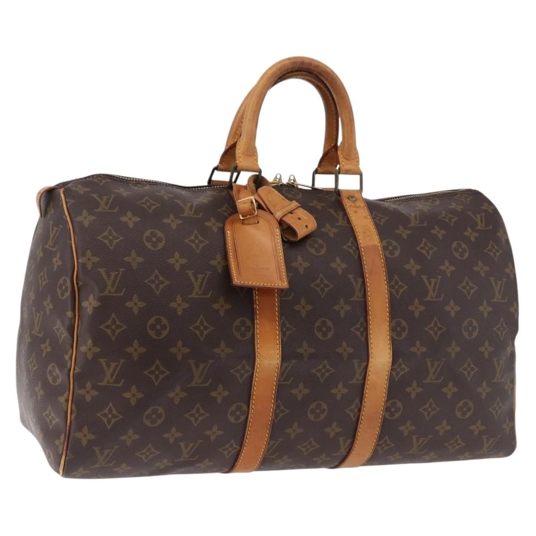 Louis Vuitton M41428 Keepall 45 Monogram Canvas Boston Bag: Louis Vuitton M41428 Keepall 45 Monogram Canvas Boston Bag Monogram canvas Boston bag in the Keepall 45 style, made in France. It comes with the name tag and powanie accessory and is identified by pro