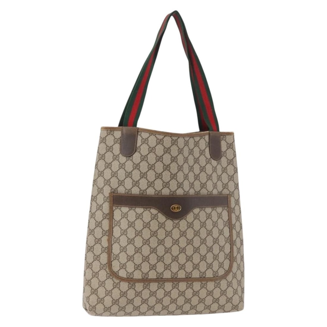 Gucci Sherry Line GG Supreme PVC Tote Bag Beige Gold: Gucci Sherry Line GG Supreme PVC Tote Bag Beige Gold Gucci Sherry Line tote bag in beige and gold, made from PVC leather and GG canvas. This pre-owned bag is made in Italy and features a tote style wi