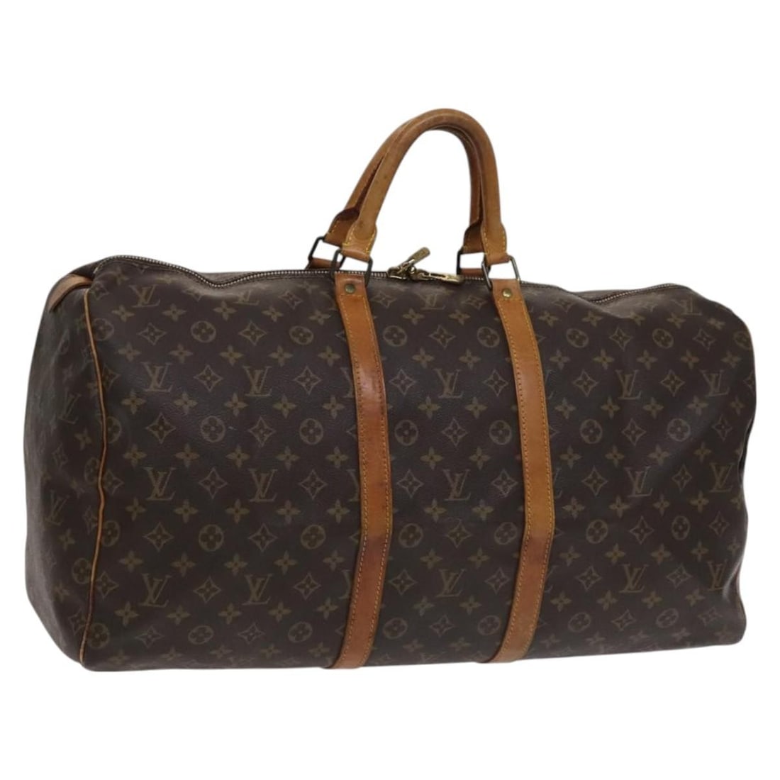 Louis Vuitton Keepall 55 Monogram Canvas Boston Bag M41424: Louis Vuitton Keepall 55 Monogram Canvas Boston Bag M41424 Louis Vuitton Keepall 55 Boston Bag in Monogram canvas, made in France. This pre-owned bag is presented in heavily used condition with visibl