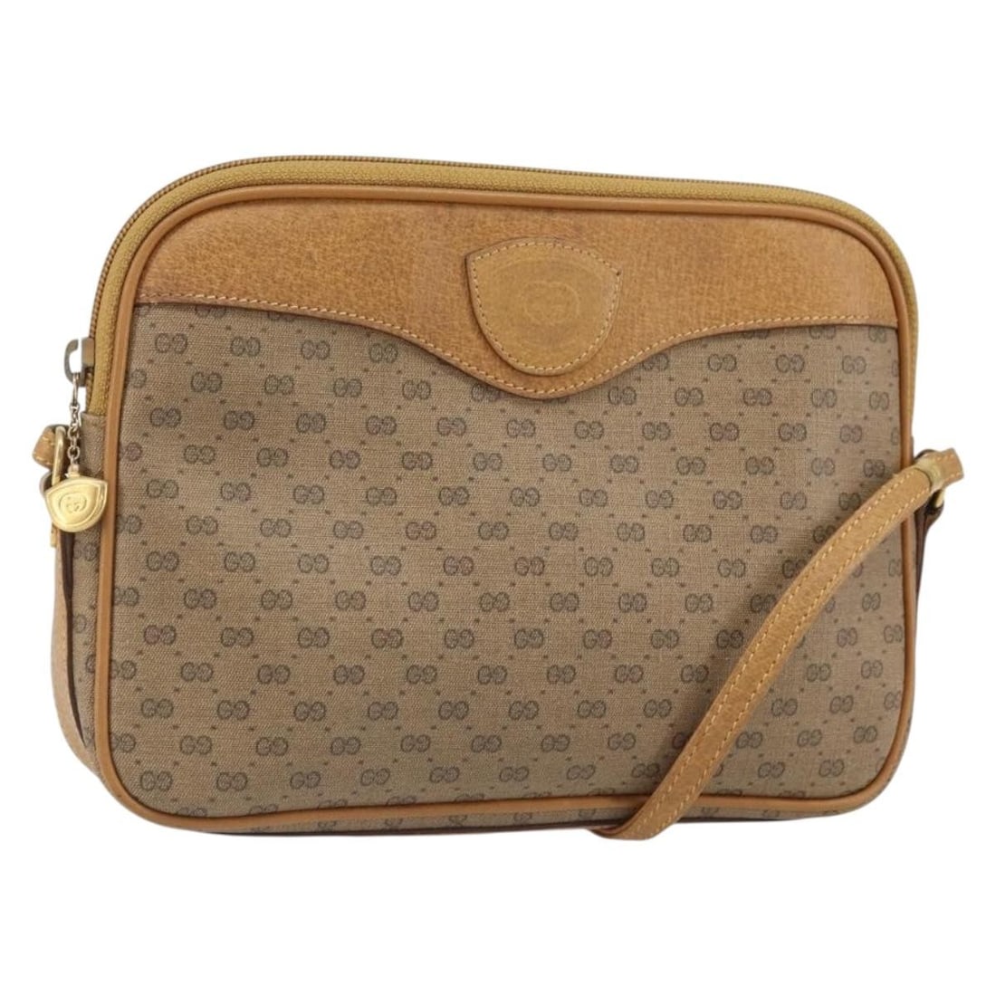 GUCCI 007 123 0428 Micro GG Supreme PVC Shoulder Bag Beige Gold: GUCCI 007 123 0428 Micro GG Supreme PVC Shoulder Bag Beige Gold A Gucci Micro GG Supreme shoulder bag in beige and gold, made from PVC leather and Micro Small GG canvas. This shoulder bag was made in 