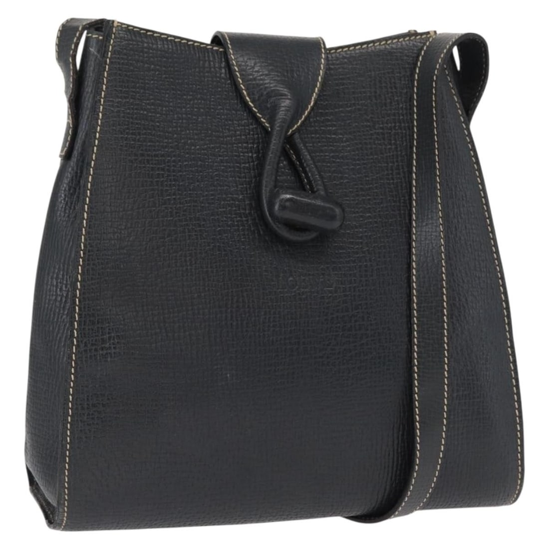 Loewe Navy Leather Shoulder Bag with Gold Accents Made in Italy: Loewe Navy Leather Shoulder Bag with Gold Accents Made in Italy This LOEWE shoulder bag features navy and gold leather with an adjustable strap. Made in Italy, the bag shows signs of heavy use, includ